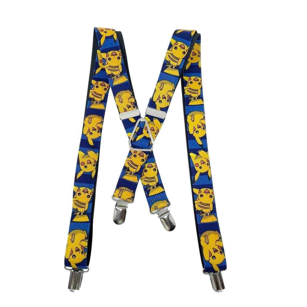 Pokemon 2013 Kids Pikachu Suspenders Blue Yellow RARE Hard to Find Preowned